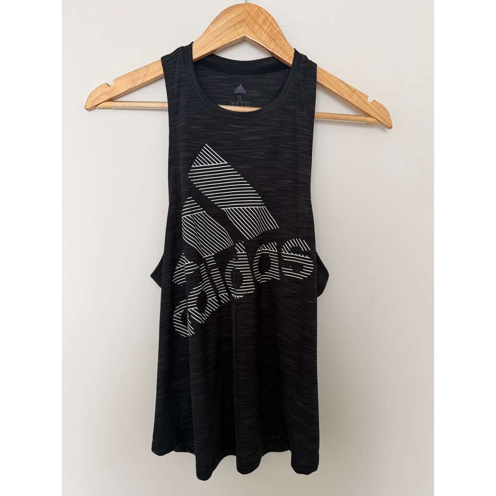 Adidas Tank Top Womens Small Badge of Sport Graphic Space Dye Black Excellent